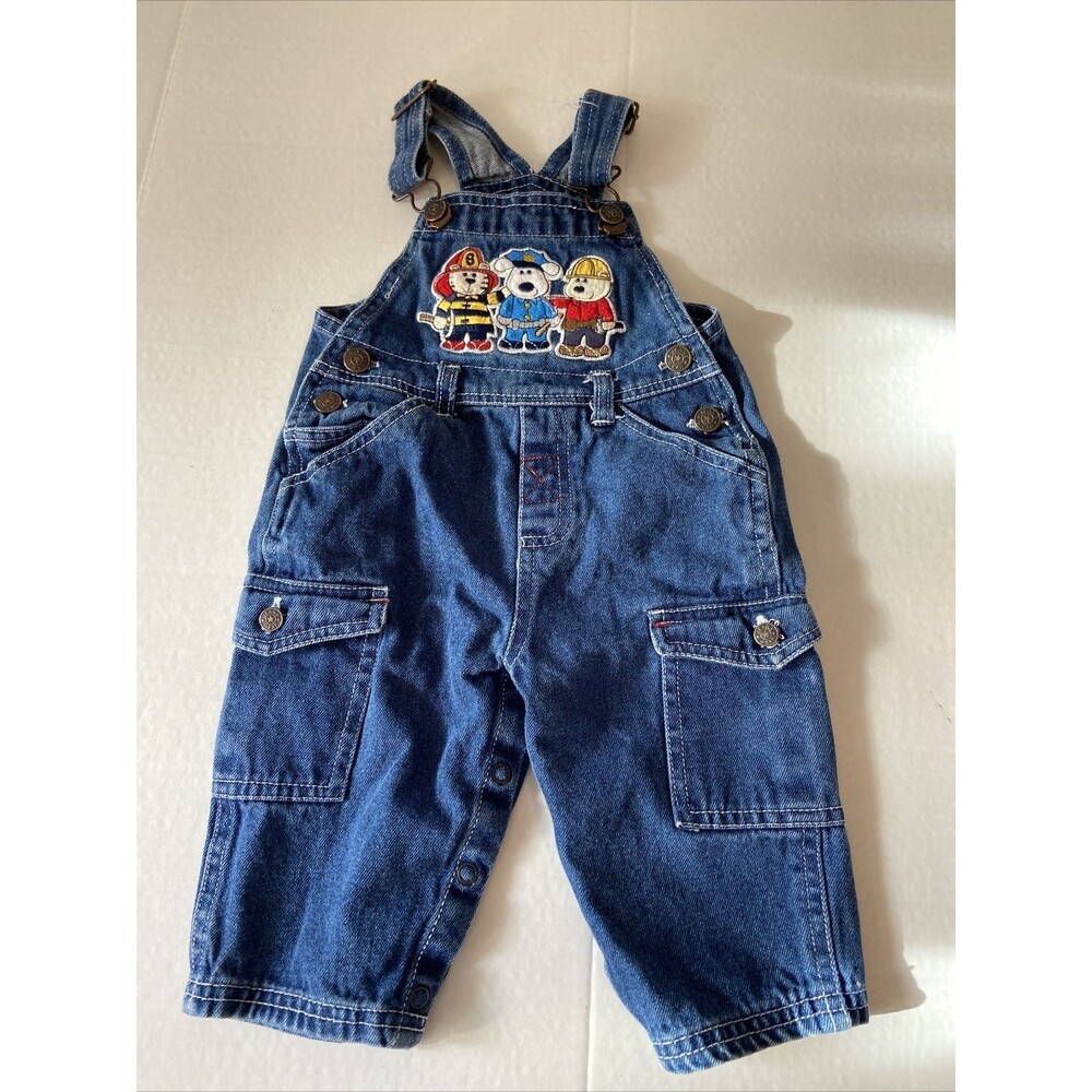 12 month old jean Denim overalls Bibs firemen and police man, construction man